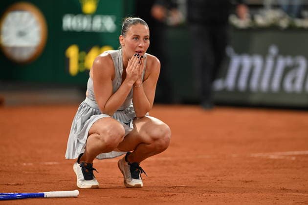 2026 French Open, Roland-Garros - Day 10 PARIS, FRANCE - JUNE 2: Marta Kostyuk of Ukraine gestures after winning against Elina Svitolina (not seen) of Ukraine during the women s singles quarter-final match on the tenth day of the French Open at Roland Garros in Paris, France, on June 2, 2026. Mustafa Yalcin Anadolu Paris France. Editorial use only. Please get in touch for any other usage.  Copyright: x2026xAnadoluxMustafaxYalcinx