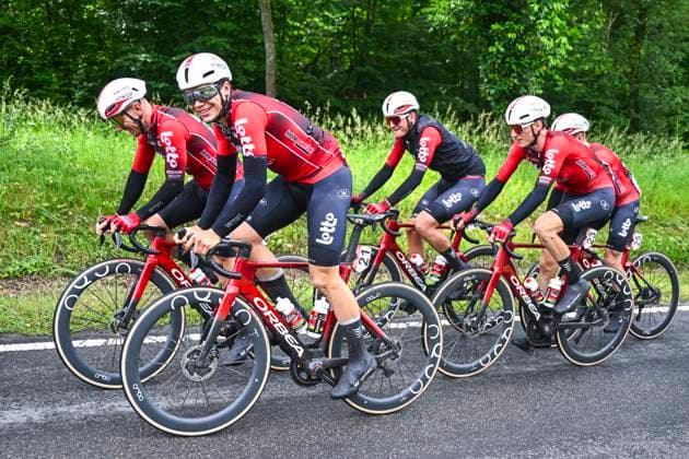 Tour de Wallonie 2026 Stage 2 LIBRAMONT-CHEVIGNY, BELGIUM - JUNE 02 : Taminaux Lionel (BEL) of Lotto Intermarche, De Lie Arnaud (BEL) of Lotto Intermarche during stage 2 of the 47th edition of Ethias Tour de Wallonie an UCI ProSeries 2.Pro cycling road race stage for Men Elite of 192.1 km with start in Jodoigne and finish in Libramont-Chevigny on June 2, 2026 in Libramont-Chevigny, Belgium, 02 06 2026 ( Motordriver Pieter Van Herzele - Libramont-Chevigny Belgium  Copyright: xVincentxKalutx