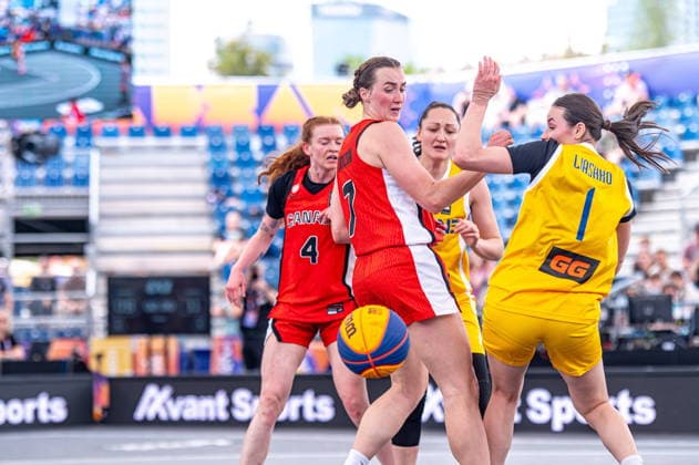Warszawa 02.06.2026. 3x3 Basketball World Cup Day 2 in Warsaw, Poland. Ukraine - Canada match --- Mistrzostwa Swiata w koszykowce 3x3 Dzien 2 w Warszawie. Mecz Ukraina - Kanada Persons Shown : Paige Crozon Anzhelika Liashko Fot. Kai Taller Arena Akcji NEWSPIX.PL --- newspix.pl 