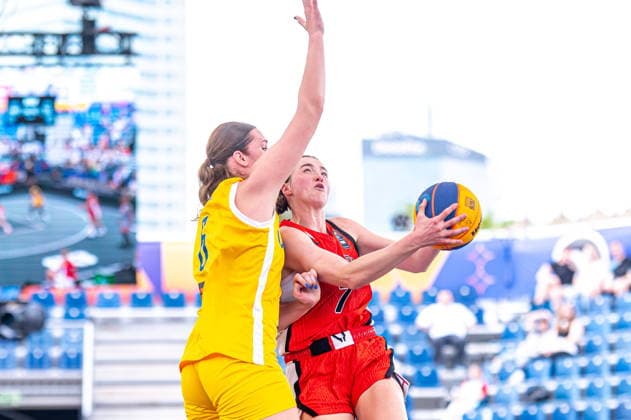 Warszawa 02.06.2026. 3x3 Basketball World Cup Day 2 in Warsaw, Poland. Ukraine - Canada match --- Mistrzostwa Swiata w koszykowce 3x3 Dzien 2 w Warszawie. Mecz Ukraina - Kanada Persons Shown : Kateryna Koval Paige Crozon Fot. Kai Taller Arena Akcji NEWSPIX.PL --- newspix.pl 