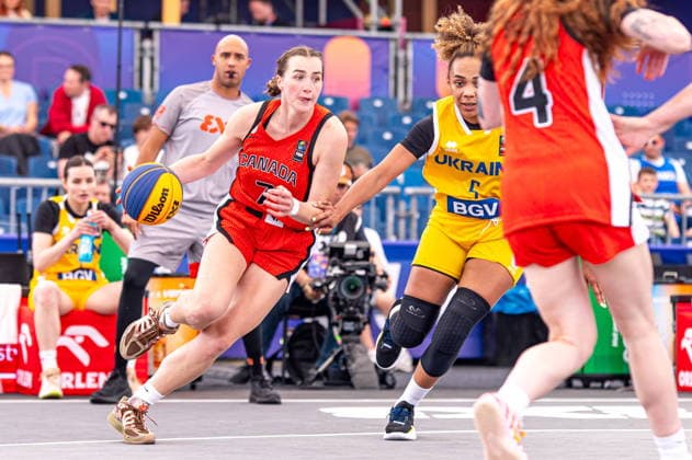 Warszawa 02.06.2026. 3x3 Basketball World Cup Day 2 in Warsaw, Poland. Ukraine - Canada match --- Mistrzostwa Swiata w koszykowce 3x3 Dzien 2 w Warszawie. Mecz Ukraina - Kanada Persons Shown : Paige Crozon Miriam Uro-Nille Fot. Kai Taller Arena Akcji NEWSPIX.PL --- newspix.pl 