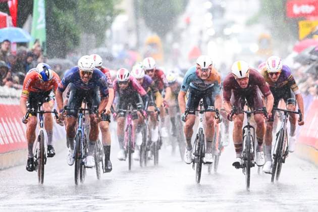 Tour de Wallonie 2026 Stage 2 LIBRAMONT-CHEVIGNY, BELGIUM - JUNE 02 : Sheehan Riley (USA) of NSN Cycling Team, Lauryssen Yorben (BEL) of Tarteletto - Isorex Oliver Ben (NZL) of Modern Adventure Pro Cycling in the final sprint during stage 2 of the 47th edition of Ethias Tour de Wallonie an UCI ProSeries 2.Pro cycling road race stage for Men Elite of 192.1 km with start in Jodoigne and finish in Libramont-Chevigny on June 2, 2026 in Libramont-Chevigny, Belgium, 02 06 2026 ( Motordriver Pieter Van Herzele - Libramont-Chevigny Belgium  Copyright: xVincentxKalutx