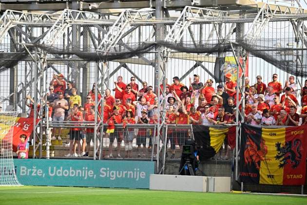 Croatia vs Belgium - friendly match RIJEKA, CROATIA - JUNE 02 : Supporters and fans of Belgium in a supporters cage pictured during a friendly match between Croatia and Belgium ahead of the FIFA World Cup, WM, Weltmeisterschaft, Fussball 2026 on June 02, 2026 in Rijeka, Croatia, 02 06 2026 Rijeka Croatia  Copyright: xJanxDexMeuleneirx