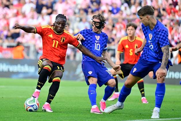 Croatia vs Belgium - friendly match RIJEKA, CROATIA - JUNE 02 : Doku Jeremy forward of Belgium is fighting for the ball with Modric Luka midfielder of Croatia during a friendly match between Croatia and Belgium ahead of the FIFA World Cup, WM, Weltmeisterschaft, Fussball 2026 on June 02, 2026 in Rijeka, Croatia, 02 06 2026 Rijeka Croatia  Copyright: xJanxDexMeuleneirx