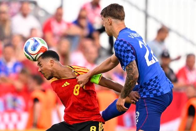 Croatia vs Belgium - friendly match RIJEKA, CROATIA - JUNE 02 : Vuskovic Luka defender of Croatia and Tielemans Youri midfielder of Belgium battle for the ball during a friendly match between Croatia and Belgium ahead of the FIFA World Cup, WM, Weltmeisterschaft, Fussball 2026 on June 02, 2026 in Rijeka, Croatia, 02 06 2026 Rijeka Croatia  Copyright: xTomasxSiskx