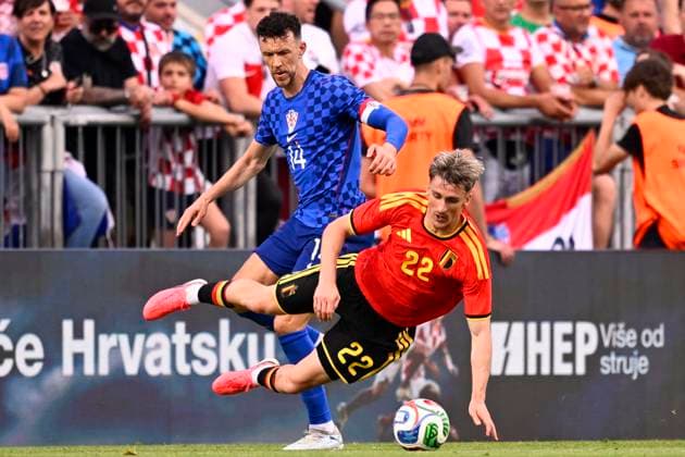 Croatia vs Belgium - friendly match RIJEKA, CROATIA - JUNE 02 : Perisic Ivan forward of Croatia and Saelemaekers Alexis midfielder of Belgium battle for the ball during a friendly match between Croatia and Belgium ahead of the FIFA World Cup, WM, Weltmeisterschaft, Fussball 2026 on June 02, 2026 in Rijeka, Croatia, 02 06 2026 Rijeka Croatia  Copyright: xTomasxSiskx