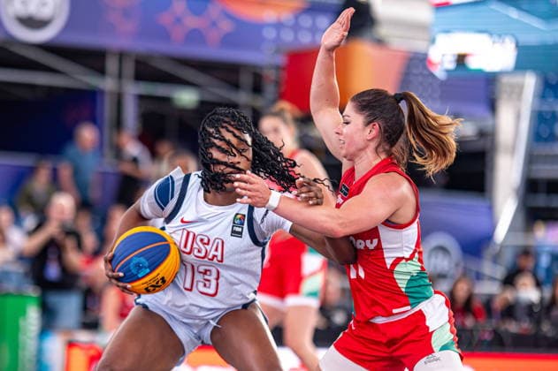 Warszawa 02.06.2026. 3x3 Basketball World Cup Day 2 in Warsaw, Poland. United States - Hungary match --- Mistrzostwa Swiata w koszykowce 3x3 Dzien 2 w Warszawie. Mecz USA - Wegry Persons Shown : Joyce Edwards Klaudia Papp Fot. Kai Taller Arena Akcji NEWSPIX.PL --- newspix.pl 