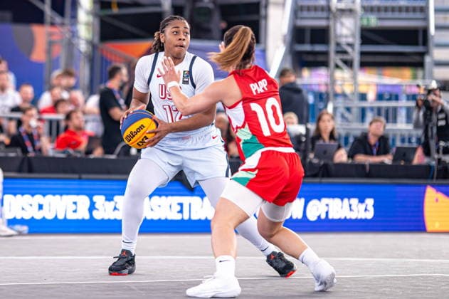 Warszawa 02.06.2026. 3x3 Basketball World Cup Day 2 in Warsaw, Poland. United States - Hungary match --- Mistrzostwa Swiata w koszykowce 3x3 Dzien 2 w Warszawie. Mecz USA - Wegry Persons Shown : Mikaylah Williams Klaudia Papp Fot. Kai Taller Arena Akcji NEWSPIX.PL --- newspix.pl 