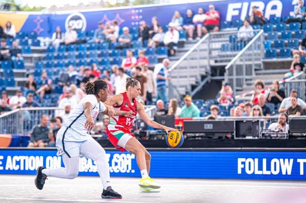 Warszawa 02.06.2026. 3x3 Basketball World Cup Day 2 in Warsaw, Poland. United States - Hungary match --- Mistrzostwa Swiata w koszykowce 3x3 Dzien 2 w Warszawie. Mecz USA - Wegry Persons Shown : Mikaylah Williams Vivi Borondi Fot. Kai Taller Arena Akcji NEWSPIX.PL --- newspix.pl 