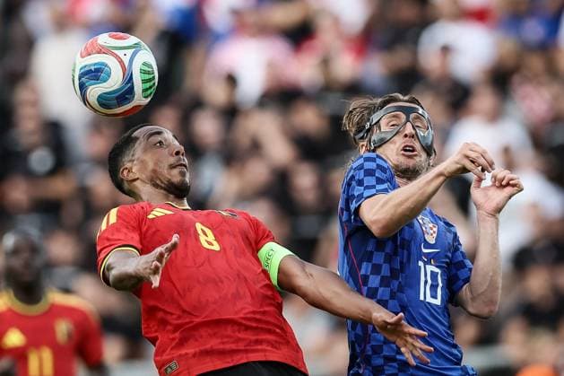 Belgium s Youri Tielemans and Croatia s Luka Modric fight for the ball during a friendly soccer game between Croatia and Belgian national soccer team Red Devils, in Rijeka, Croatia, on Tuesday 02 June 2026, part of the preparations for the 2026 FIFA World Cup, WM, Weltmeisterschaft, Fussball BRUNOxFAHY  x175763908x