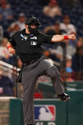 June 2, 2026, Washington D.C, District Of Columbia, United States: Washington, DC; Umpire Alex MacKay (9) calls out the batter on strikes during the Major League Baseball game between the Washington Nationals and the Miami Marlins at Nationals Park on Tuesday, June 2, 2026. The Marlins beat the Nationals 7-3. Washington D.C United States - ZUMAp258 20260602_znp_p258_094 Copyright: xStevexPrakopex