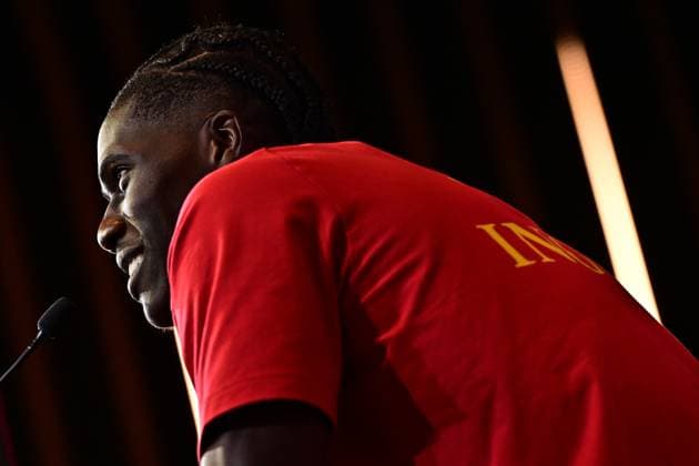 Belgium s Amadou Onana pictured during a press conference, PK, Pressekonferenz of Belgian national soccer team Red Devils for the 2026 FIFA World Cup, WM, Weltmeisterschaft, Fussball at the Proximus Basecamp in Tubize, on Wednesday 03 June 2026. The 2026 FIFA World Cup will take place in the United States, Mexico, and Canada from 11 06 to 19 07. BRUNOxFAHY  x175808964x
