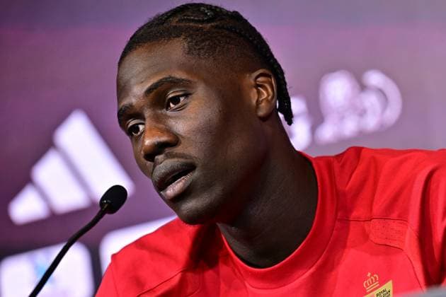 Belgium s Amadou Onana pictured during a press conference, PK, Pressekonferenz of Belgian national soccer team Red Devils for the 2026 FIFA World Cup, WM, Weltmeisterschaft, Fussball at the Proximus Basecamp in Tubize, on Wednesday 03 June 2026. The 2026 FIFA World Cup will take place in the United States, Mexico, and Canada from 11 06 to 19 07. BRUNOxFAHY  x175808992x