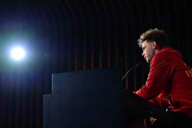 Belgium s Maxim De Cuyper pictured during a press conference, PK, Pressekonferenz of Belgian national soccer team Red Devils for the 2026 FIFA World Cup, WM, Weltmeisterschaft, Fussball at the Proximus Basecamp in Tubize, on Wednesday 03 June 2026. The 2026 FIFA World Cup will take place in the United States, Mexico, and Canada from 11 06 to 19 07. BRUNOxFAHY  x175809088x