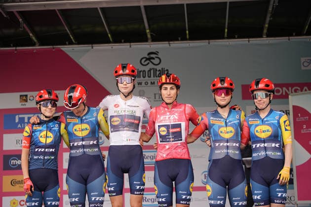 Italy™s Elisa Balsamo of Lidl - Trek™s red jersey in the middle during Stage 5 of the Giro d™Italia Women, from Longarone to Santo Stefano di Cadore, Italy. Wednesday June 3, 2026  Copyright: xMarcoxAlpozzi LaPressex