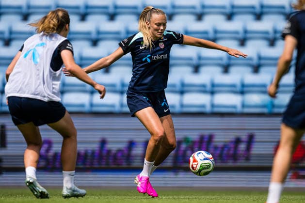 260603 Synne Jensen of the Norwegian women™s national football team during a training session on June 3, 2026 in Oslo. Photo: Marius Simensen BILDBYRAN Cop 238 bbeng dam fifa women s world cup qualifier football fotball fotboll norge norway practice soccer training trening träning Copyright: MARIUSxSIMENSEN BB260603BB334