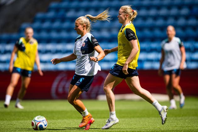 260603 Emilie Woldvik of the Norwegian women™s national football team during a training session on June 3, 2026 in Oslo. Photo: Marius Simensen BILDBYRAN Cop 238 bbeng dam fifa women s world cup qualifier football fotball fotboll norge norway practice soccer training trening träning Copyright: MARIUSxSIMENSEN BB260603BB343