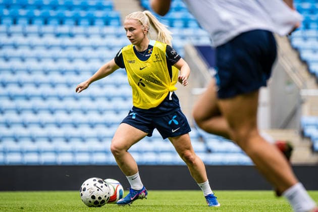 260603 Thea Bjelde of the Norwegian women™s national football team during a training session on June 3, 2026 in Oslo. Photo: Marius Simensen BILDBYRAN Cop 238 bbeng dam fifa women s world cup qualifier football fotball fotboll norge norway practice soccer training trening träning Copyright: MARIUSxSIMENSEN BB260603BB359