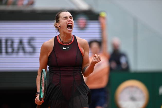 2026 French Open (Roland-Garros) - Day 11 PARIS, FRANCE - JUNE 3: Aryna Sabalenka reacts during women s singles quarter-final match against Diana Shnaider on the eleventh day of the French Open at Philippe-Chatrier Court in Paris, France, on June 3, 2026. Mustafa Yalcin Anadolu Paris France. Editorial use only. Please get in touch for any other usage.  Copyright: x2026xAnadoluxMustafaxYalcinx