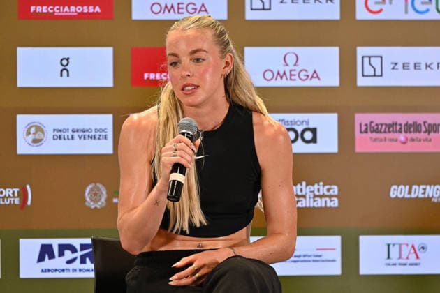 Foto IPP Roberto Ramaccia Roma 3 6 2026 Golden Gala Pietro Mennea 2026 press conference, PK, Pressekonferenz in Rome Nella foto Keely Hodgkinson 400m Women during the press conference at the Golden Gala in Rome. Italy Photo Press - World Copyright Roma italy Italia ITALY  Copyright: xR4924_italyphotopressx