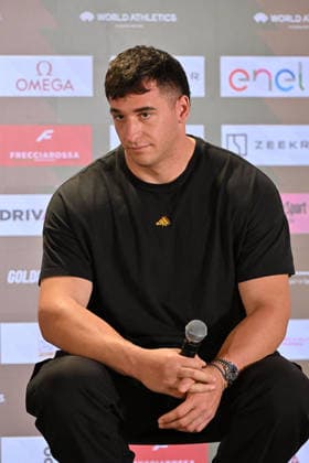 Foto IPP Roberto Ramaccia Roma 3 6 2026 Golden Gala Pietro Mennea 2026 press conference, PK, Pressekonferenz in Rome Nella foto Leonardo Fabbri Shot Put Men during the press conference at the Golden Gala in Rome. Italy Photo Press - World Copyright Roma italy Italia ITALY  Copyright: xR4924_italyphotopressx