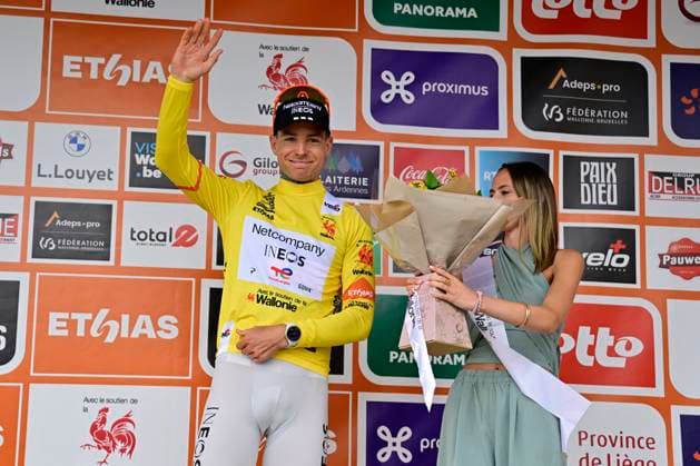 Tour de Wallonie 2026 Stage 3 VAUX-SUR-SÛRE, BELGIUM - JUNE 03 : Heiduk Kim (GER) of Netcompany INEOS pictured during the podium ceremony of stage 3 of the 47th edition of Ethias Tour de Wallonie an UCI ProSeries 2.Pro cycling road race stage for Men Elite of 176.9 km with start in Habay and finish in Vaux-sur-Sûre on June 3, 2026 in Vaux-sur-Sûre, Belgium, 03 06 2026 ( Motordriver Pieter Van Herzele - Vaux-sur-Sûre Belgium  Copyright: xSesx