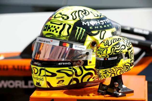 Formel 1, GP Monaco in Monte Carlo CASQUES LEGO PILOTES MCLAREN PHOTOPQR NICE MATIN Jean François Ottonello ; Monaco ; 03 06 2026 ; Les pilotes F1 McLaren Lando Norris et Oscar Piastri presentent leur casque LEGO pour le 1000e Grand Prix de l ecurie McLaren lors du Grand Prix de Monaco Monaco, june 3rd 2026 Atmosphere before Monaco GP Monaco France  Copyright: xPHOTOPQR NICExMATIN MAXPPPxJeanxFrançoisxOttonellox 20260603NIM1695 20260603NIM1695