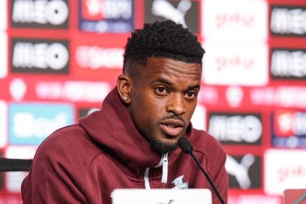 Fußball, FIFA WM 2026, Nationalteam Portugal, Pressekonferenz press conference, PK, Pressekonferenz of the Portuguese national football team in the football city of Oeiras - Portugal, June 3, 2026, in Alges, Portugal. Nelson Semedo Copyright: HMBxMedia FernandoxSoares