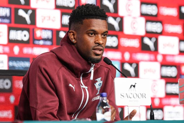 Fußball, FIFA WM 2026, Nationalteam Portugal, Pressekonferenz press conference, PK, Pressekonferenz of the Portuguese national football team in the football city of Oeiras - Portugal, June 3, 2026, in Alges, Portugal. Nelson Semedo Copyright: HMBxMedia FernandoxSoares