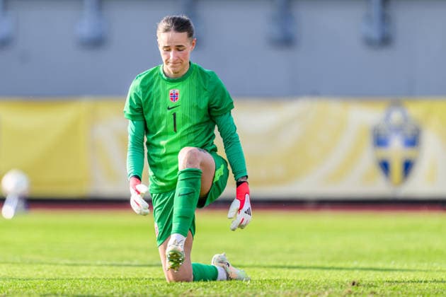 260603 Goalkeeper Thiril Erichsen of Norway looks dejected after 1-0 during the U23 womenÂ s International Friendly, Länderspiel, Nationalmannschaft football match between Sweden and Norway on June 3, 2026 in Kalmar. Photo: Suvad Mrkonjic BILDBYRAN COP 170 SM0467 fotboll football soccer fotball u23 under 23 sverige sweden norge norway dam bbeng depp Copyright: SUVADxMRKONJIC BB260603SM090
