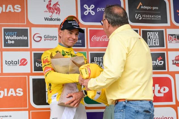 German Kim Alexander Heiduk of INEOS Grenadiers pictured on the podium after the third stage of the Tour De Wallonie cycling race, from Habay to Vaux-sur-SÃ»re (176,9 km), on Wednesday 03 June 2026. DAVIDxPINTENS  x175841361x