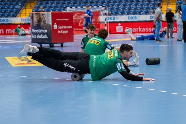 Handball, HBL, TBV Lemgo - SC DHfK Leipzig TBV Lemgo Lippe (GER) vs. SC DHfK Leipzig (GER), Handball, Daikin Handball Bundesliga, 33. Spieltag, 3.6.2026, Saision 2025 2026, Lemgo Domenico Ebner (SC DHfK Leipzig, 01) beim Aufwearmen Lemgo Phoenix Contact Arena Deutschland