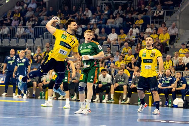 Handball, HBL, Rhein-Neckar Löwen - TSV Hannover-Burgdorf #3 03.06.2026, xdaymx, Handball Daikin HBL, Rhein Neckar Loewen - TSV Hannover-Burgdorf vl. vl. Dani Baijens (Rhein-Neckar Löwen) und Vilhelm Poulsen (TSV Hannover-Burgdorf) (DFL DFB REGULATIONS PROHIBIT ANY USE OF PHOTOGRAPHS as IMAGE SEQUENCES and or QUASI-VIDEO) Mannheim
