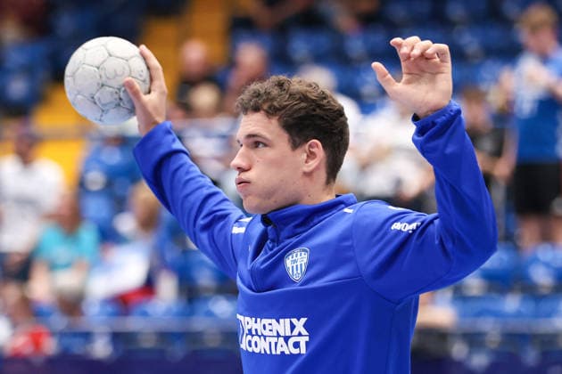 Handball, HBL, TBV Lemgo - SC DHfK Leipzig 2026.06.03, xkwix, Handball, HBL, TBV Lemgo Lippe - SC DHfK Leipzig, PHOENIX CONTACT arena, 33.Spieltag, Saison 2025 2026: Constantin Möstl (TBV Lemgo Lippe 1) beim aufwaermen Photo: xKamilxWilkowskixPressefotoKochx Nordrhein-Westfalen Deutschland