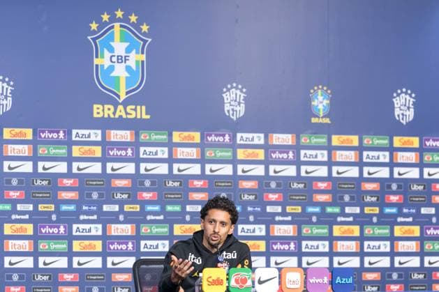 Fußball, FIFA WM 2026, Nationalteam Brasilien, Pressekonferenz Brazilian national team, Nationalteam press conference, PK, Pressekonferenz Marquinhos jogador da selecao brasileira atende jornalistas durante coletiva de imprensa no hotel The Ridge na cidade de Basking Ridge em Nova Jersei nos Estados Unidos nesta quarta-feira, 03 de junho de 2026. Basking Ridge NJ UNITED STATES Copyright: xWilliamxVolcovx