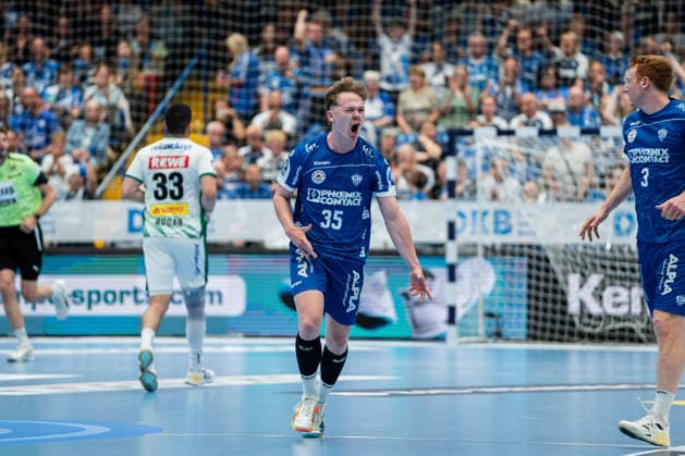Handball, HBL, TBV Lemgo - SC DHfK Leipzig #2 TBV Lemgo Lippe (GER) vs. SC DHfK Leipzig (GER), Handball, Daikin Handball Bundesliga, 33. Spieltag, 3.6.2026, Saision 2025 2026, Lemgo Jarnes Faust (TBV Lemgo Lippe, 35) jubelt nach einem Tor Lemgo Phoenix Contact Arena Deutschland