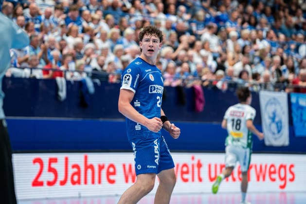 Handball, HBL, TBV Lemgo - SC DHfK Leipzig #2 TBV Lemgo Lippe (GER) vs. SC DHfK Leipzig (GER), Handball, Daikin Handball Bundesliga, 33. Spieltag, 3.6.2026, Saision 2025 2026, Lemgo Joel Willecke (TBV Lemgo Lippe, 24) jubelt nach einer Parade Lemgo Phoenix Contact Arena Deutschland