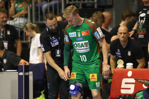 Handball, HBL, SC Magdeburg - VfL Gummersbach #3 03.06.2026, xtgx, Handball, Daikin HBL, SC Magdeburg - VfL Gummersbach v.l. Gisli Thorgeir Kristjansson (Magdeburg, 10) verletzt Verletzung Magdeburg