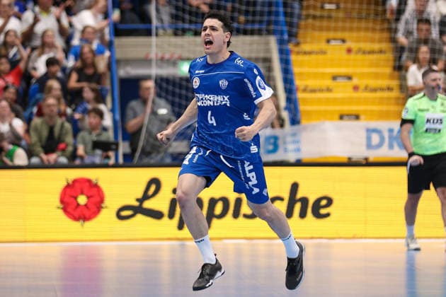 Handball, HBL, TBV Lemgo - SC DHfK Leipzig #4 2026.06.03, xkwix, Handball, HBL, TBV Lemgo Lippe - SC DHfK Leipzig, PHOENIX CONTACT arena, 33.Spieltag, Saison 2025 2026: Jubel nach Tor von Samuel Zehnder (TBV Lemgo Lippe 4) Photo: xKamilxWilkowskixPressefotoKochx Nordrhein-Westfalen Deutschland