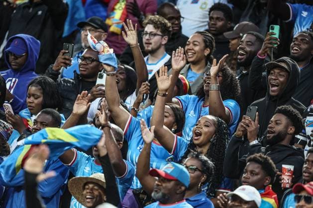 Fußball, Testspiel, DR Kongo - Dänemark #3 Congolese supporters pictured during a friendly soccer game between the national teams of DR Congo and Denmark, Wednesday 03 June 2026 in Liege, in preparation of the upcoming the 2026 World Cup. BRUNOxFAHY  x175856069x