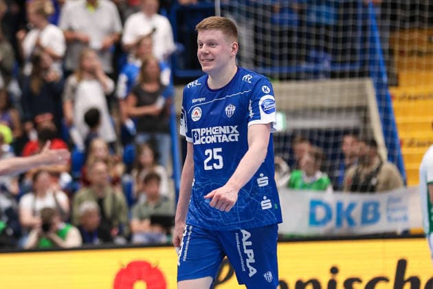 Handball, HBL, TBV Lemgo - SC DHfK Leipzig #5 2026.06.03, xkwix, Handball, HBL, TBV Lemgo Lippe - SC DHfK Leipzig, PHOENIX CONTACT arena, 33.Spieltag, Saison 2025 2026: Niels Versteijnen (TBV Lemgo Lippe 25) zieht freudig die Augenbrauen hoch Photo: xKamilxWilkowskixPressefotoKochx Nordrhein-Westfalen Deutschland