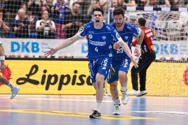 Handball, HBL, TBV Lemgo - SC DHfK Leipzig #5 2026.06.03, xkwix, Handball, HBL, TBV Lemgo Lippe - SC DHfK Leipzig, PHOENIX CONTACT arena, 33.Spieltag, Saison 2025 2026: Jubel nach Tor von Samuel Zehnder (TBV Lemgo Lippe 4) Photo: xKamilxWilkowskixPressefotoKochx Nordrhein-Westfalen Deutschland