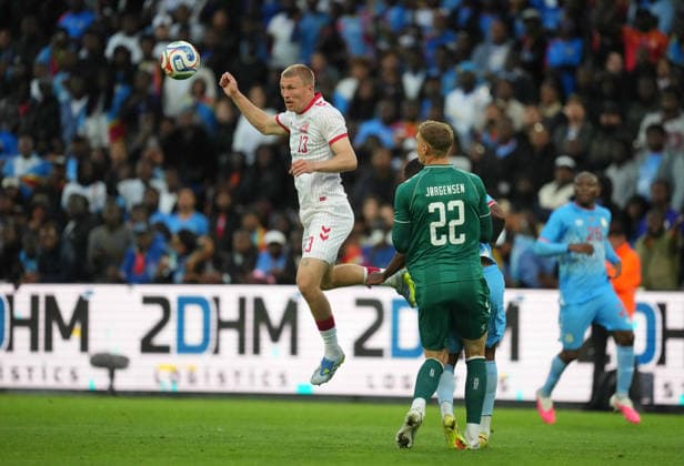 Rasmus Kristensen (Denmark) controls the ball during DR Congo and Denmark, UEFA International Friendly, Länderspiel, Nationalmannschaft Stade Maurice Dufrasne, Liege, Belgium on June 3, 2026. Thor Wegner DeFodi Images. (Photo by DeFodi Images) -
