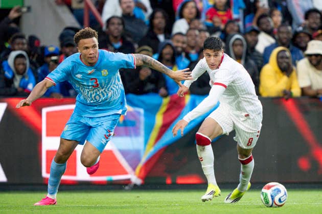 national team, Nationalteam Test Match: DR Congo - Denmark Denmark s Adam Daghim in action with DR Congo s Steve Kapuadi during the national team test match between Denmark and DR Congo at Maurice Dufrasne Stadium in Liege, Belgium, on Wednesday, June 3, 2026. (Photo: Bo Amstrup Ritzau Scanpix) , Liege Belgien Mors *** National Team Test Match DR Congo Denmark Denmark s Adam Daghim in action with DR Congo s Steve Kapuadi during the national team test match between Denmark and DR Congo at Maurice Dufrasne Stadium in Liege, Belgium, on Wednesday, June 3, 2026 Photo Bo Amstrup Ritzau Scanpix , Liege Belgium Mors  Copyright: BoxAmrstrupx xRitzauxScanpix BoxAmstrupx spdk20260603-225810-L