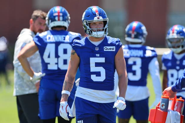 EAST RUTHERFORD, NJ- JUNE 03: Ryan Miller 5 of the New York Giants during OTA Practice on June 3, 2026 at Quest Diagnostic Center in East Rutherford, New Jersey. (Photo by Rich Graessle Icon Sportswire) NFL, American Football Herren, USA JUN 03 New York Giants OTA EDITORIAL USE ONLY Icon26060326535