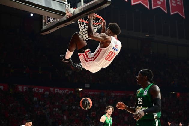 Basketball League, Olympiacos Piraeus vs Panathinaikos AKTOR Athens, Finals Game 1 - Tyrique Daniel Jones, 88 of Olympiacos Piraeus in action during the Greek Basketball League basketball finals series game 1 match between Olympiacos Piraeus and Panathinaikos AKTOR Athenss held at Peace and Friendship Stadium, in Piraeus, Greece, on 3 June 2026. IMAGO ONE INCH PRODUCTIONS PIRAEUS Greece Copyright: xOnexInchxProductionsx 6990004