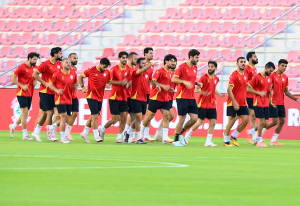 Lebanon team press conference, PK, Pressekonferenz and Training Lebanon national team, Nationalteam players warm up during a training session at Grand Hamad Stadium in Doha, Qatar, on June 3, 2026, on the eve of their AFC Asian Cup Saudi Arabia 2027 Qualifiers Group B match against Yemen. DOHA Qatar Copyright: xNOUSHADx