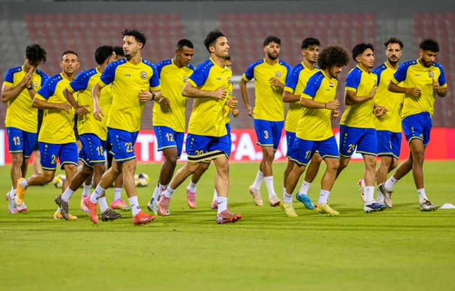 Yemen team press conference, PK, Pressekonferenz and Training Yemen national team, Nationalteam players warm up during a training session at Grand Hamad Stadium in Doha, Qatar, on June 3, 2026, on the eve of their AFC Asian Cup Saudi Arabia 2027 Qualifiers Group B match against Lebanon. DOHA Qatar Copyright: xNOUSHADx