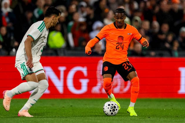 ROTTERDAM, NETHERLANDS - JUNE 3: Crysencio Summerville of the Netherlands dribbles with the ball during the International Friendly, Länderspiel, Nationalmannschaft match between Netherlands and Algeria at Stadion Feijenoord on June 3, 2026 in Rotterdam, Netherlands.  Copyright: xRenexNijhuis MBxMediax