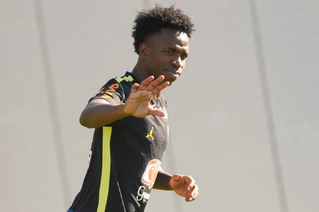 Brazilian national team, Nationalteam player Vinicius Junior waves during a training session in Columbia Park, New Jersey, United States, 03 June 2026. Brazil s training in the United States ahead of the 2026 FIFA World Cup, WM, Weltmeisterschaft, Fussball !ACHTUNG: NUR REDAKTIONELLE NUTZUNG!  Copyright: xAngelxColmenaresx AME8184 20260603-55020491292_1